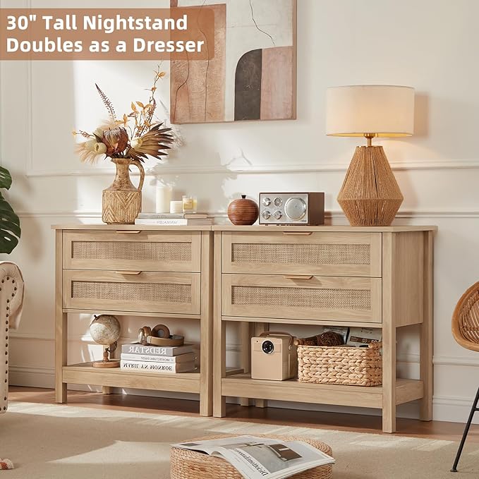 LEYAOYAO 31.5" Wide Rattan Night Stand, Oversized Large Boho Nightstand - Image 9