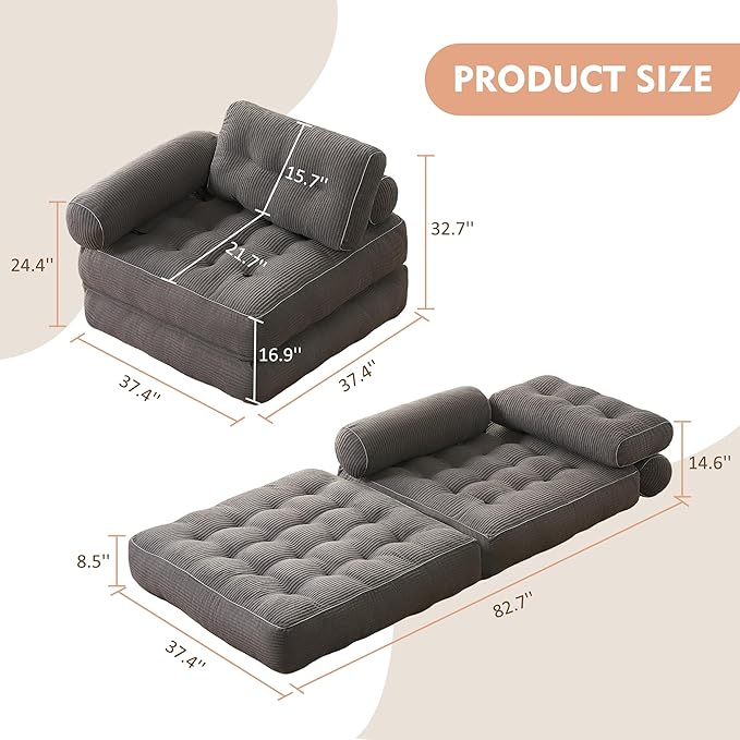 Plus Futon Sofa Bed for Small Spaces, Floor Couch - Image 2