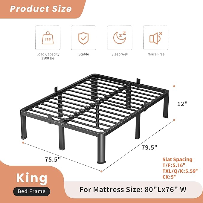 12 Inch King Heavy Duty 3500 lbs Bed Frame - Image 3