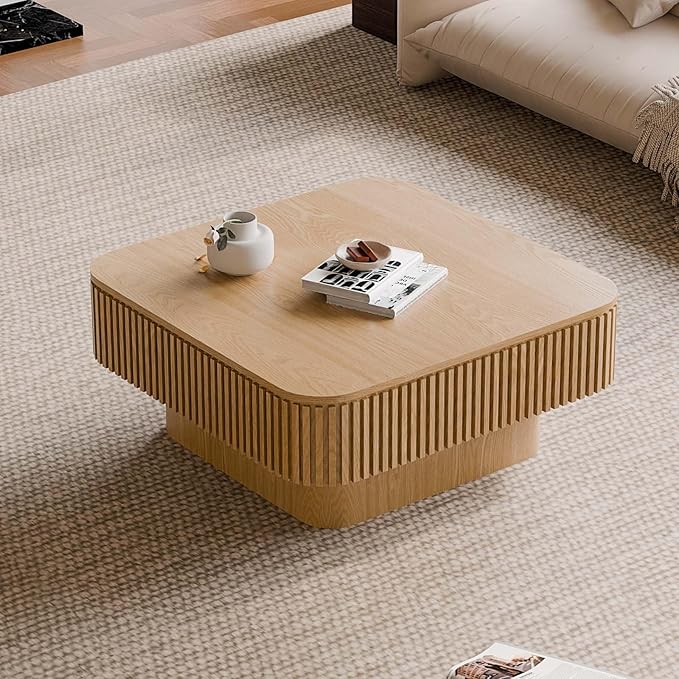 Square Small Coffee Table with Storage, Modern Wooden Coffee Table with Solid - Image 7