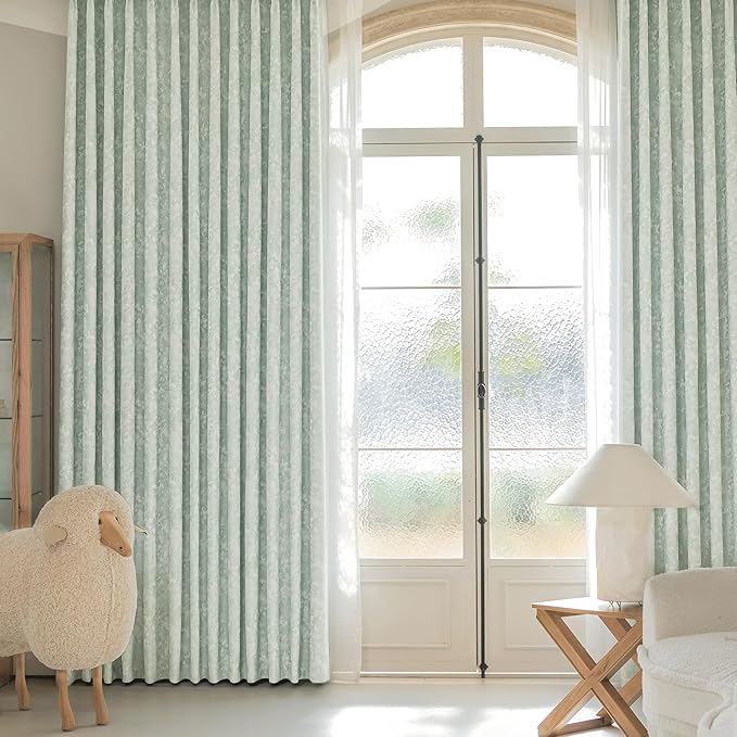 Beauoop Green Floral Jacquard Blackout Curtains 63 Inches Long 2 Panels - Image 8