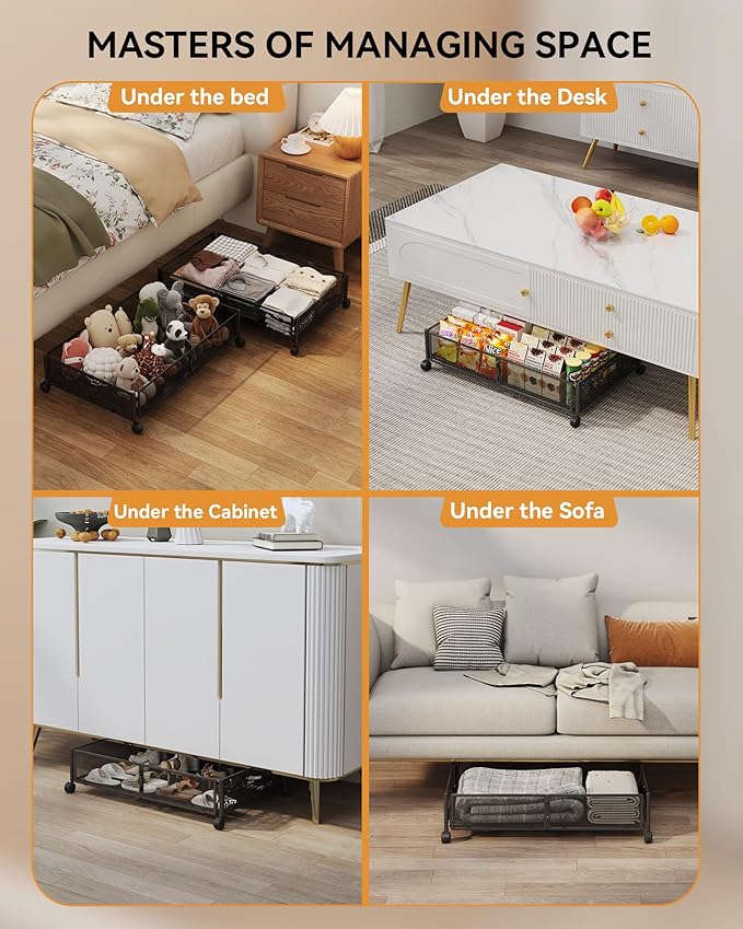 Under Bed Storage with Wheels, Foldable Pattern Carved Metal Under The Bed - Image 2