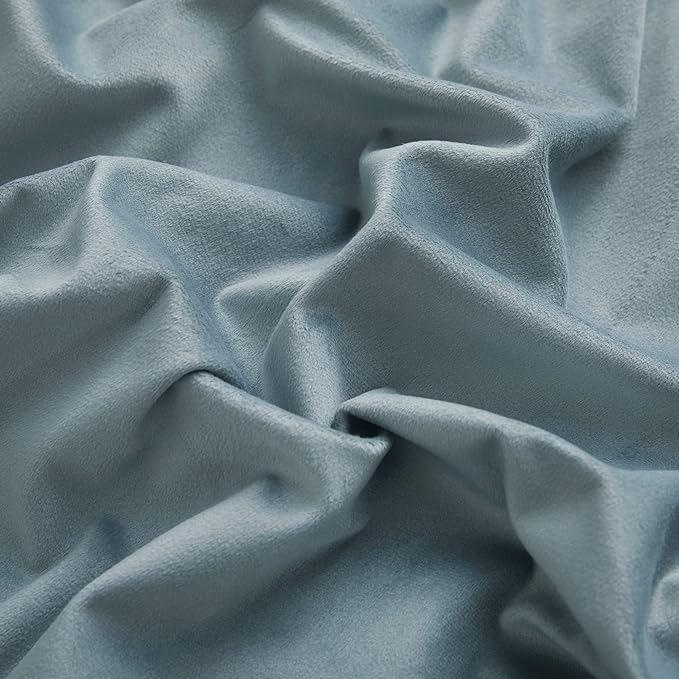 RYB HOME Stone Blue Velvet Curtains 92 inches, Back Tab Soft Fabric Room - Image 6