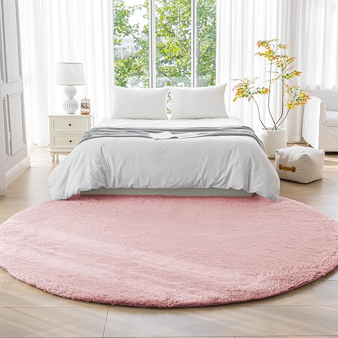 Amazon Basics Fluffy Washable Round Area Rug, Circle Shaggy Carpet - Image 2
