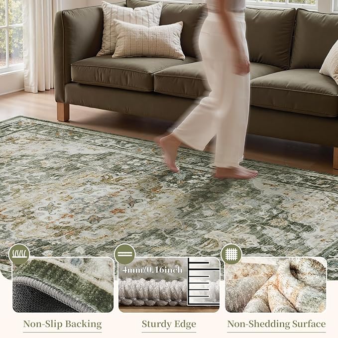 PADOOR 6FT Round Rug, Rugs for Living Room, Soft Olive Circle Rug, Machine - Image 3