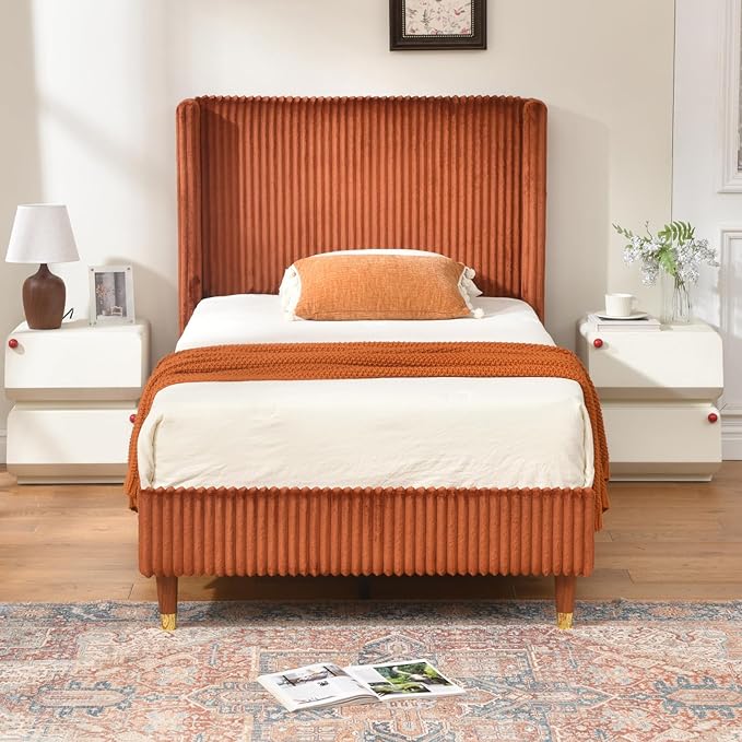 PINJU Twin Size Bed Frame, Upholstered Platform Bed - Image 3