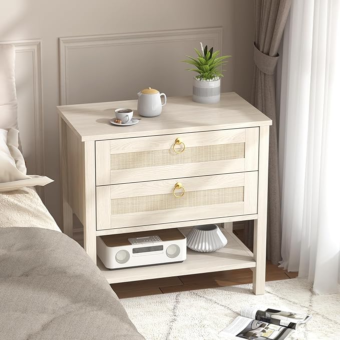 CMFYDAILY Wooden Nightstand Set of 2, Boho Side Tables - Image 2