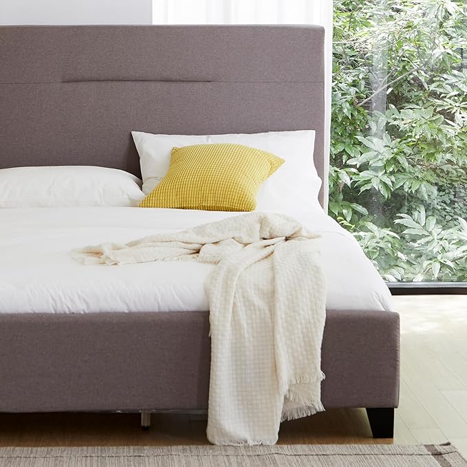 Livinia Amelia Twin Size Platform Bed, Fabric Upholstered Twin Bed Frame by Livinia