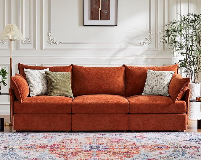ABCASA 102.6" Modular Sectional Sofa, Oversized 3-Seater Terracotta Orange Couch by ABCASA
