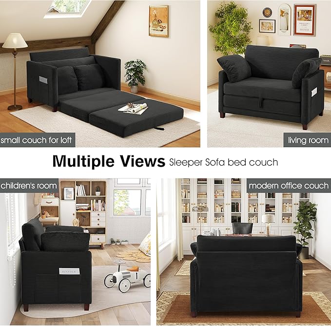 51" Loveseat Sleeper Sofa Bed, Corduroy Convertible Floor Sofa Bed - Image 7