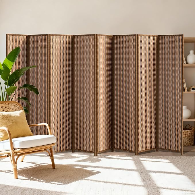 8 Panel Room Divider and Extra Wide Folding Privacy Screen, Bamboo Room Divider - Image 9