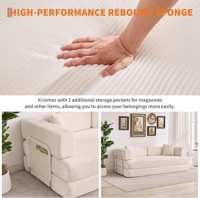 Garvee 5-in-1 Convertible Sofa Bed, 78.8" Modular Corduroy Sleeper - Image 9