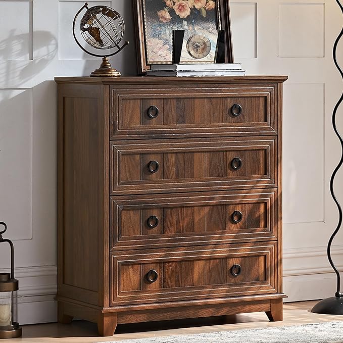 Farmhouse 4 Drawer Dresser for Bedroom, Rustic Wood Dresser by Joaxswe