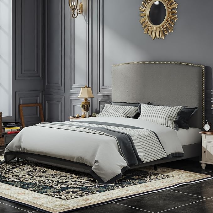 Queen Size Upholstered Platform Bed Frame by BarnFurin