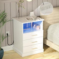 Halitaa Nightstand with Charging Station, LED Lights Side Table with 3 Drawers by Halitaa