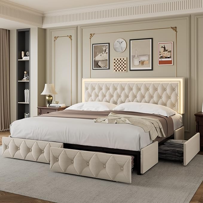 Keyluv Queen Upholstered LED Bed Frame by KeyluvHome