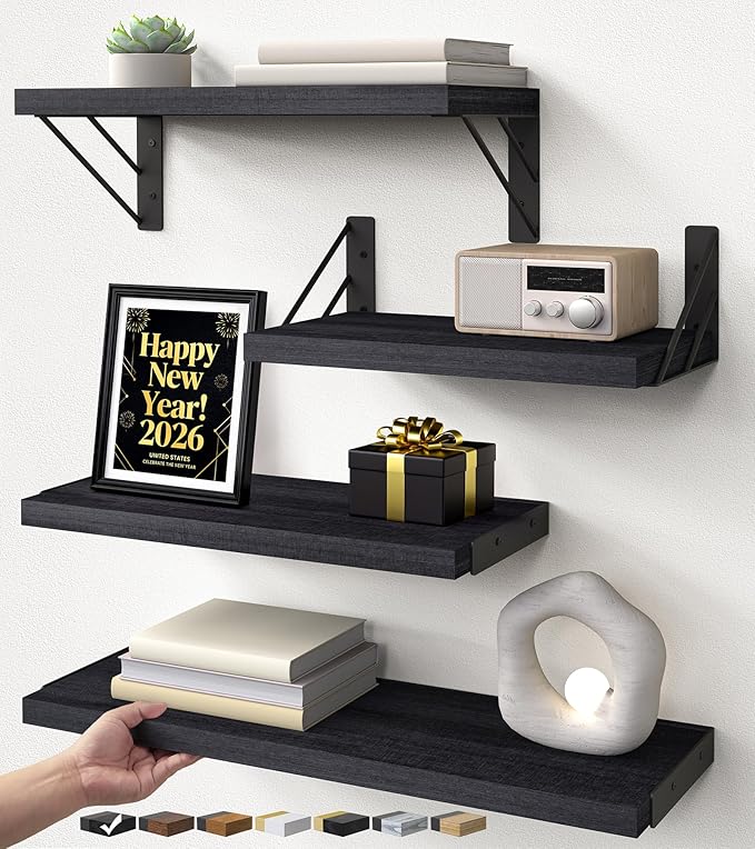 BAYKA Wall Mounted Floating Shelves, Wood Floating Wall Shelf by BAYKA