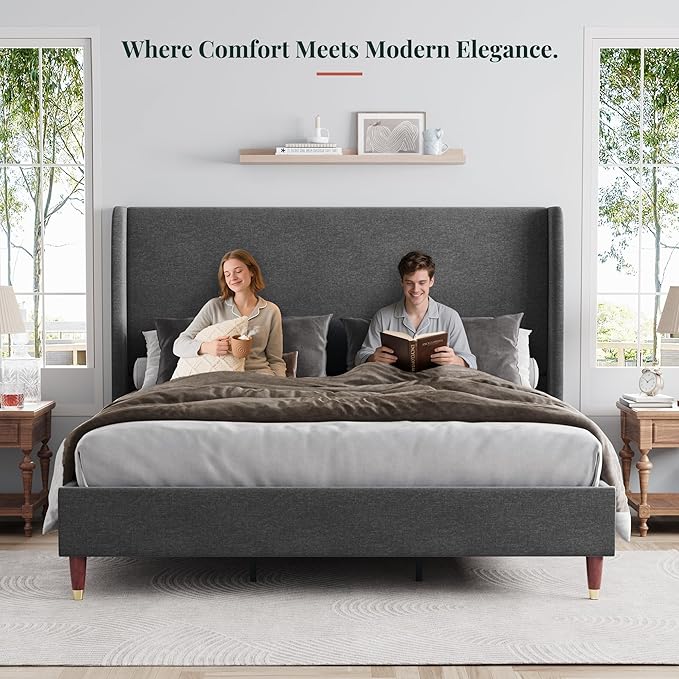Jocisland King Upholstered Platform Bed Frame - Image 4