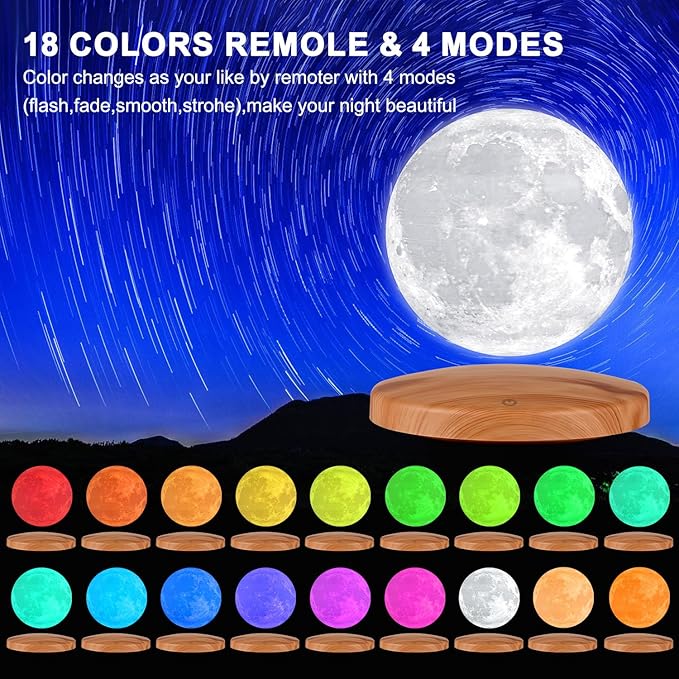 Levitating Moon Lamp Galaxy Lamp 6 inch 18 Colors LED 3D Moon Light, Remote & - Image 2