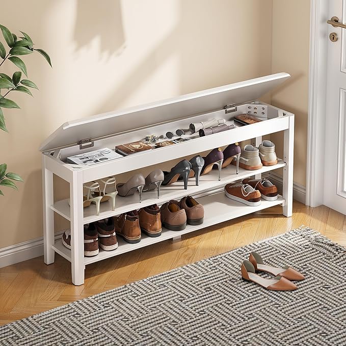 Shoe Rack Bench Seat Rubberwood 2-Tier Wooden Storage Bench 550lbs Compact by IUNVR