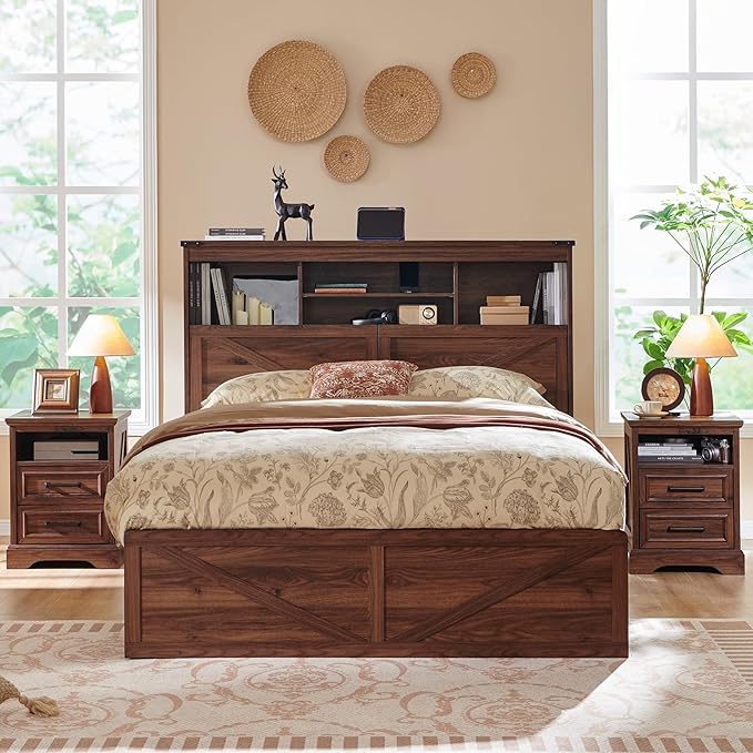 ACCOHOHO Full Bed Frame with 52" Tall Headboard and 4 Drawers, LED Light by ACCOHOHO