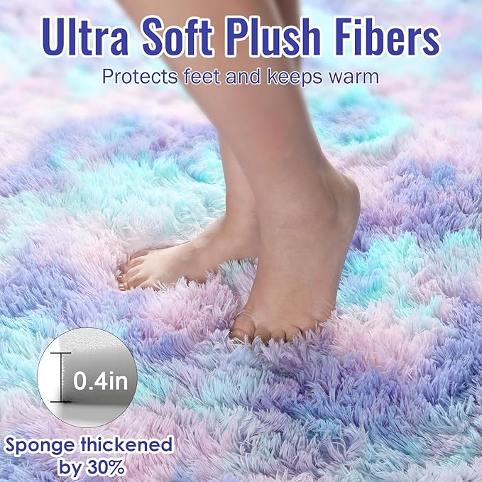 PAGISOFE Cute Furry Pastel Rug for Girls Bedroom, Soft Shag Rainbow Purple Tent - Image 6