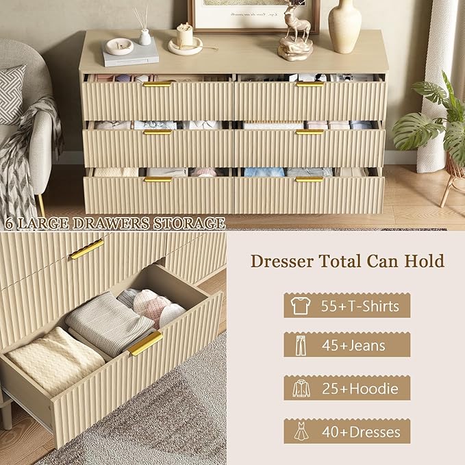 CARPETNAL Fluted 6 Drawer Dresser - Image 3