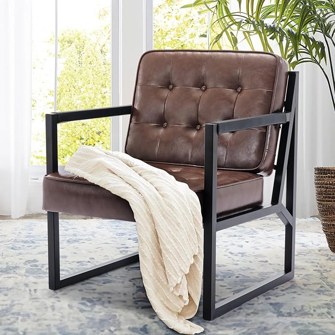 COLAMY Mid Century Modern Accent Chair, Comfy Living Room Chairs, Faux Leather by COLAMYHOME