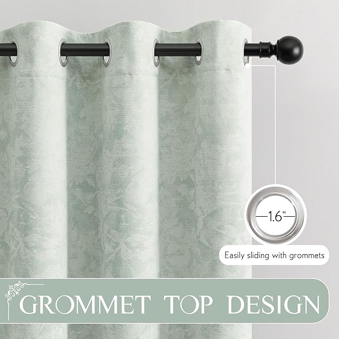 Beauoop Green Floral Jacquard Blackout Curtains 96 Inches Long 2 Panels - Image 6