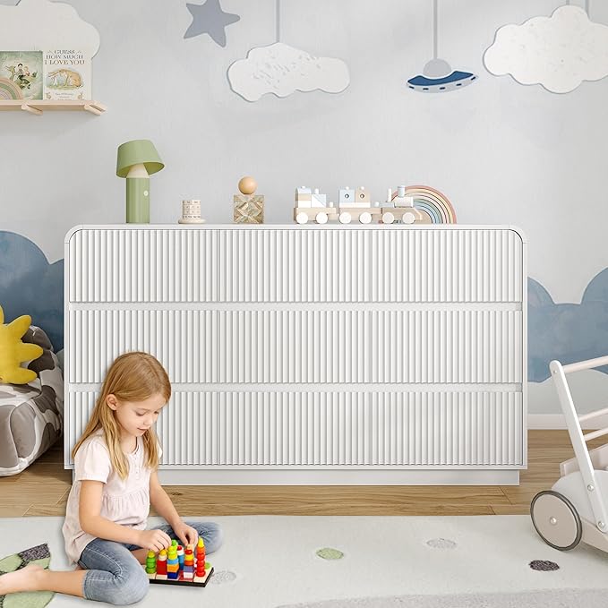 Dresser for Bedroom with 9 Drawers, Fluted Chest of Drawers with Round Curved - Image 7