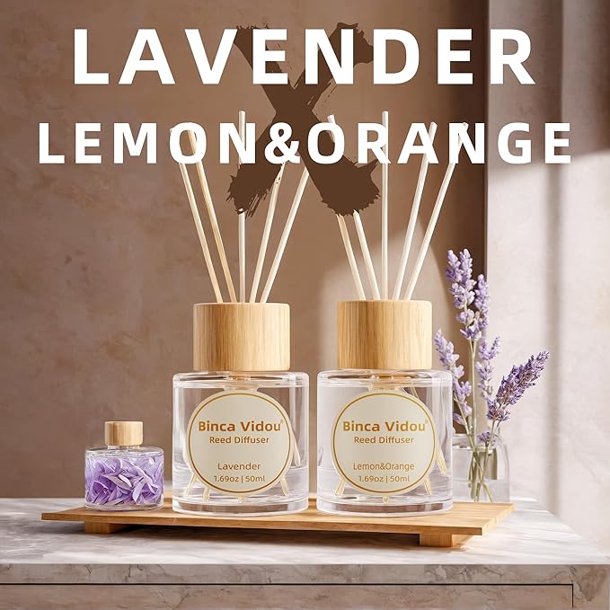 Reed Diffuser Set, Binca Vidou Lavender Orange & Lemon Natural Scent Oil - Image 7