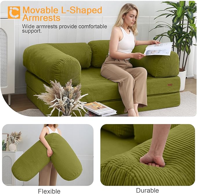 COMAX Folding Sofa Bed Queen, 4-in-1 Convertible Foldable Floor Couch Futon Sofa - Image 7