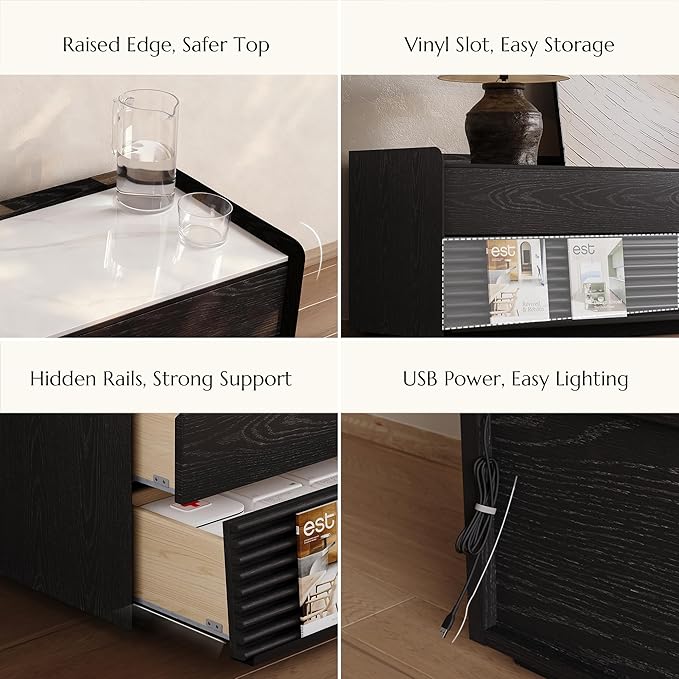 POVISON Fully-Assembled Mid Century Glossy Sintered Stone TV Stand, 94.49" Wood - Image 4