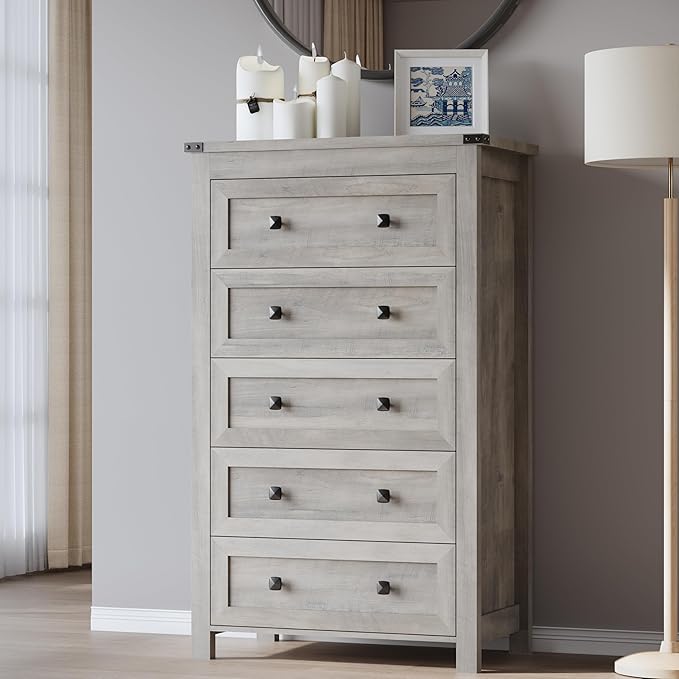 BORNOON Tall 5-Drawer Dresser, Modern Wooden Storage Chest of Drawers, Dresser by BORNOON