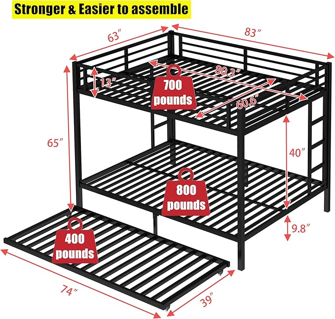 SIGONE Stronger & Safer Heavy Duty Queen Over Queen Size Bunk Bed - Image 2