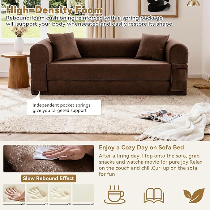 Convertible Sleeper Sofa Bed, 78.5 Inch Faux Leather Futon Couch - Image 4