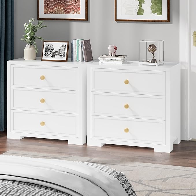 COWMOU Nightstand with Drawers 3 Drawer Night Stand with Charging Station - Image 4