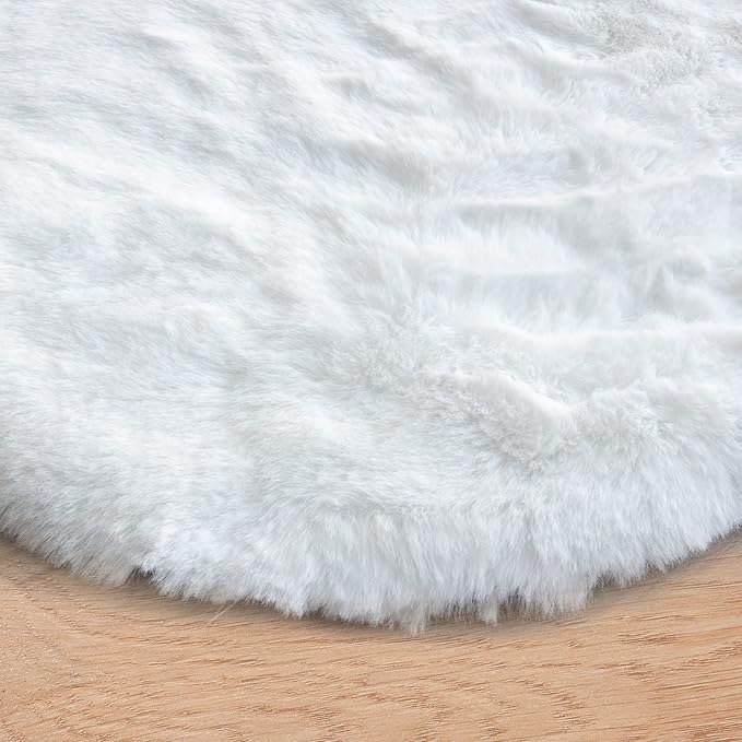 White Faux Fur Round Rug 4ft Fluffy Rabbit Fur Rug Machine Washable Circle Area - Image 8