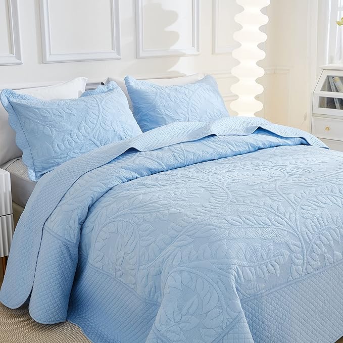 MarCielo 3-Piece 100% Cotton Oversized Bedspread Lightweight Quilt Coverlet - Image 8
