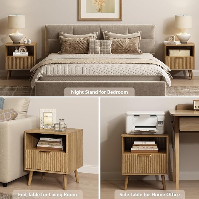 CARPETNAL Fluted Nightstand, Walnut Bedside Table - Image 6