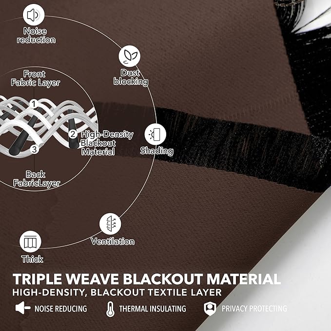 Deconovo Blackout Curtains, Thermal Insulated, W52 x L95 2 Panels, Back Tab - Image 3