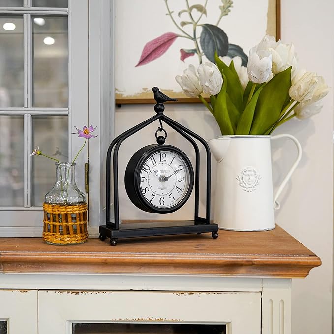 SOFFEE DESIGN 7.5'' x 10'' Mantel Clock Iron Tower Frame, Creative Bird - Image 3