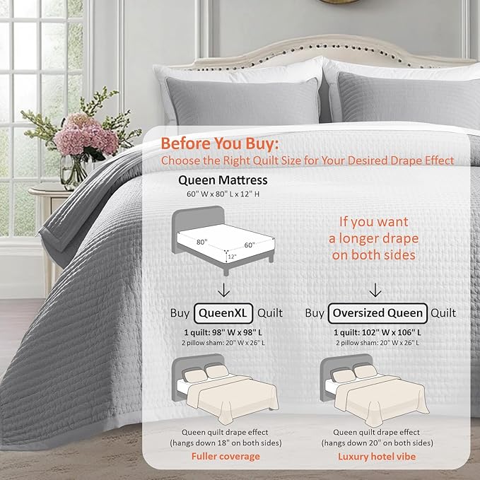 KASENTEX Queen XL Quilt Set 98"x98" – Soft Washed 3-Layer Lightweight Bedspread - Image 3
