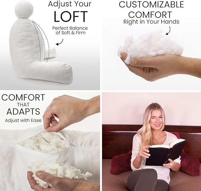 Husband Pillow Maroon, Original Reading Pillow in Bed Rest Chair, Shredded - Image 6