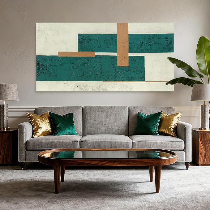 YETHEN WAL Mid Century Geometric Wall Art Modern Canvas Prints Large Green - Image 5
