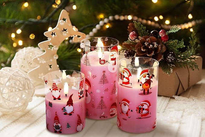 Eywamage Pink Christmas Flameless Pillar Candle - Image 5