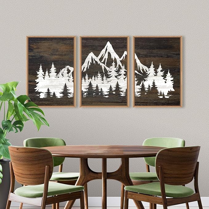 LHIUEM Large Mountain Tree Framed Canvas Wall Art Set, Modern White Forest Art - Image 4