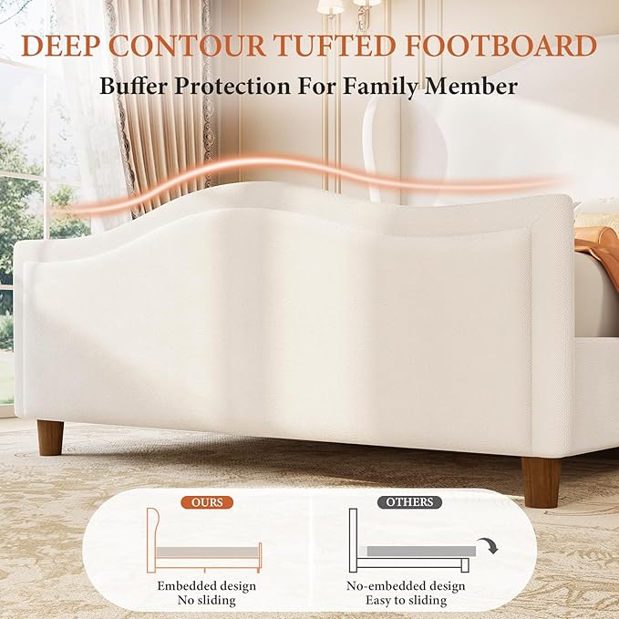 koorlian Queen Bed Frame Chenille Fully Upholstered Bed - Image 5