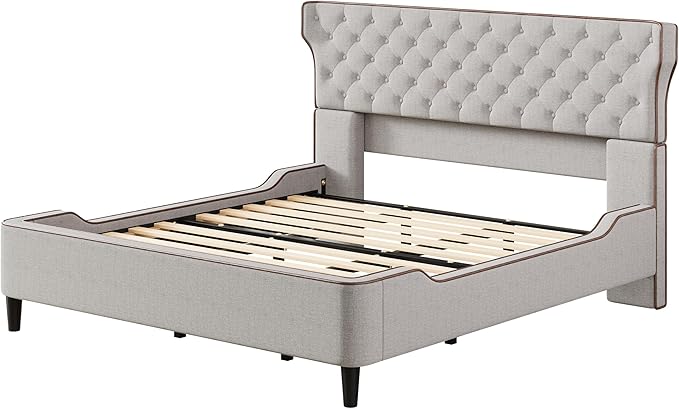 Christopher Knight Home Salus Linen Upholstered King Size Bed Frame - Image 7