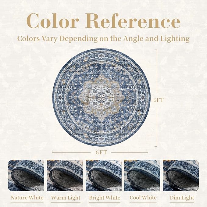 PADOOR 6FT Round Rug, Rugs for Living Room, Soft Blue Circle Rug, Machine - Image 2